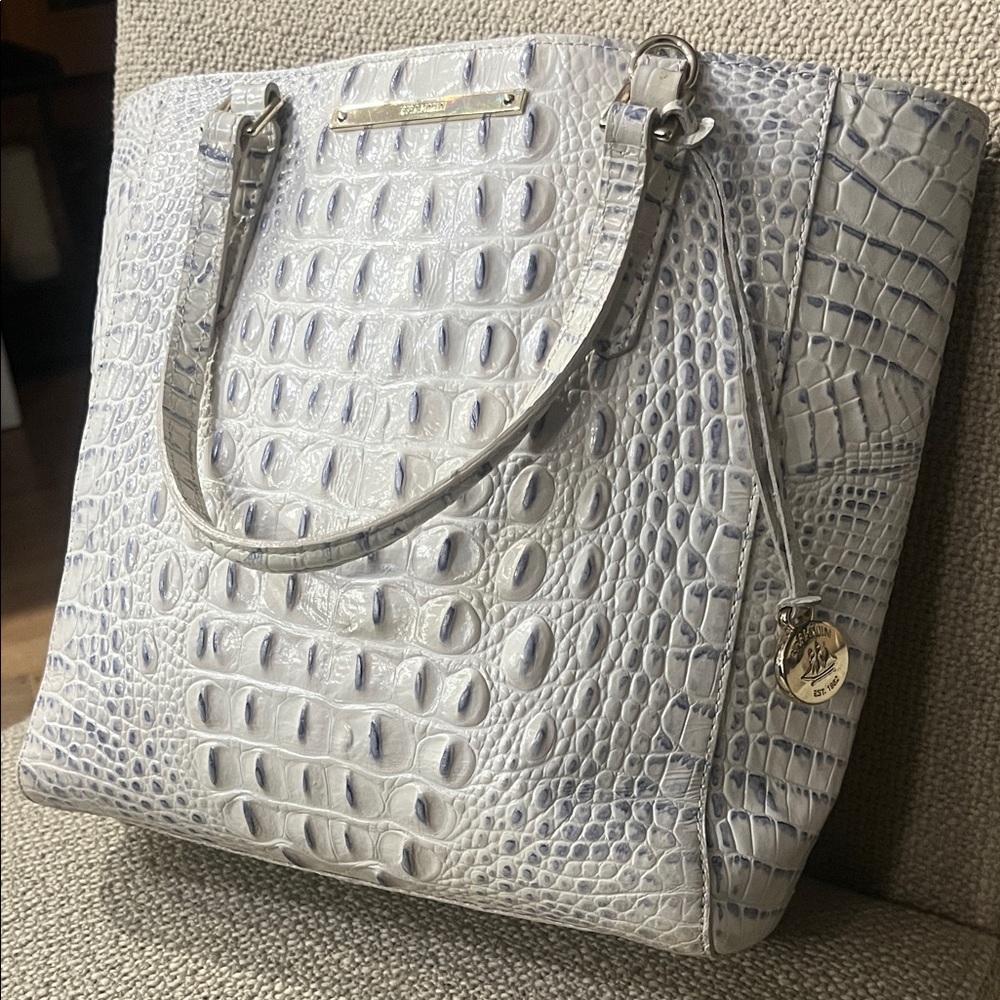 Brahmin White Crocodile-Embossed Tote Bag